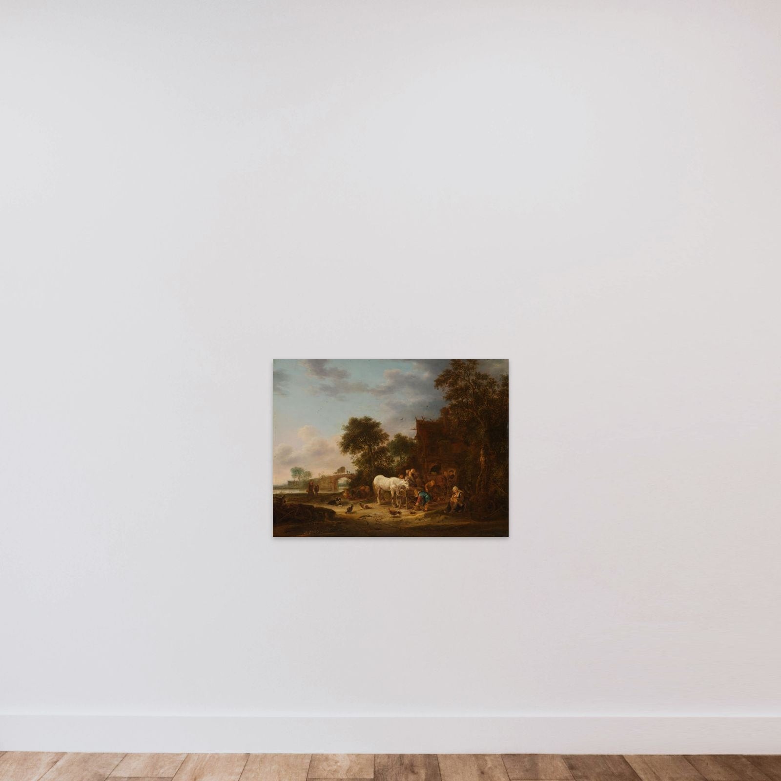Country inn with a horse at the trough unframed — shown to scale