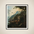 Boatmen moored on the shore of an Italian lake; perhaps intended to represent the flight into Egypt framed
