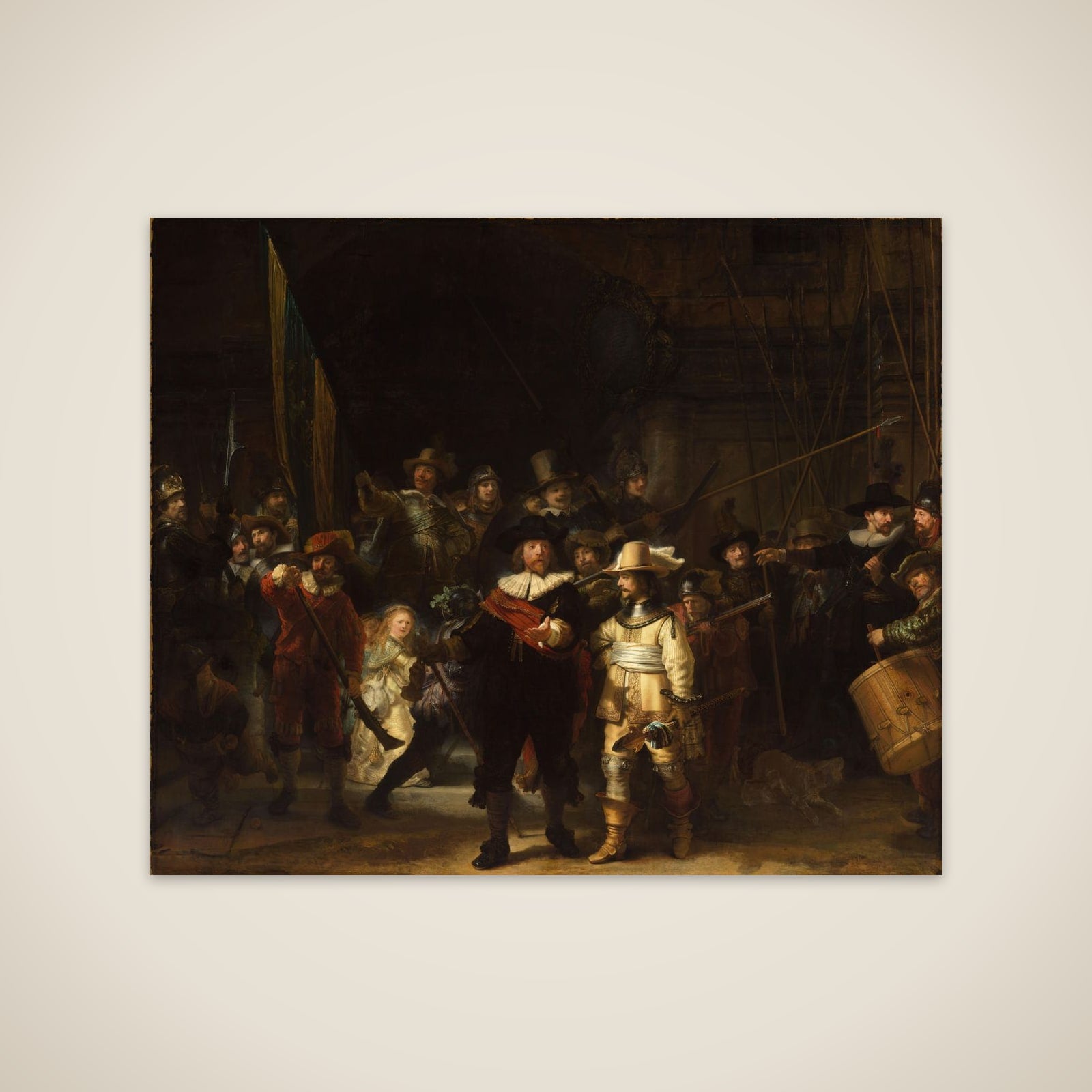 Officers and other civic guardsmen of District II in Amsterdam, under the command of Captain Frans Banninck Cocq and Lieutenant Willem van Ruytenburch, known as ‘The Night Watch’ unframed print