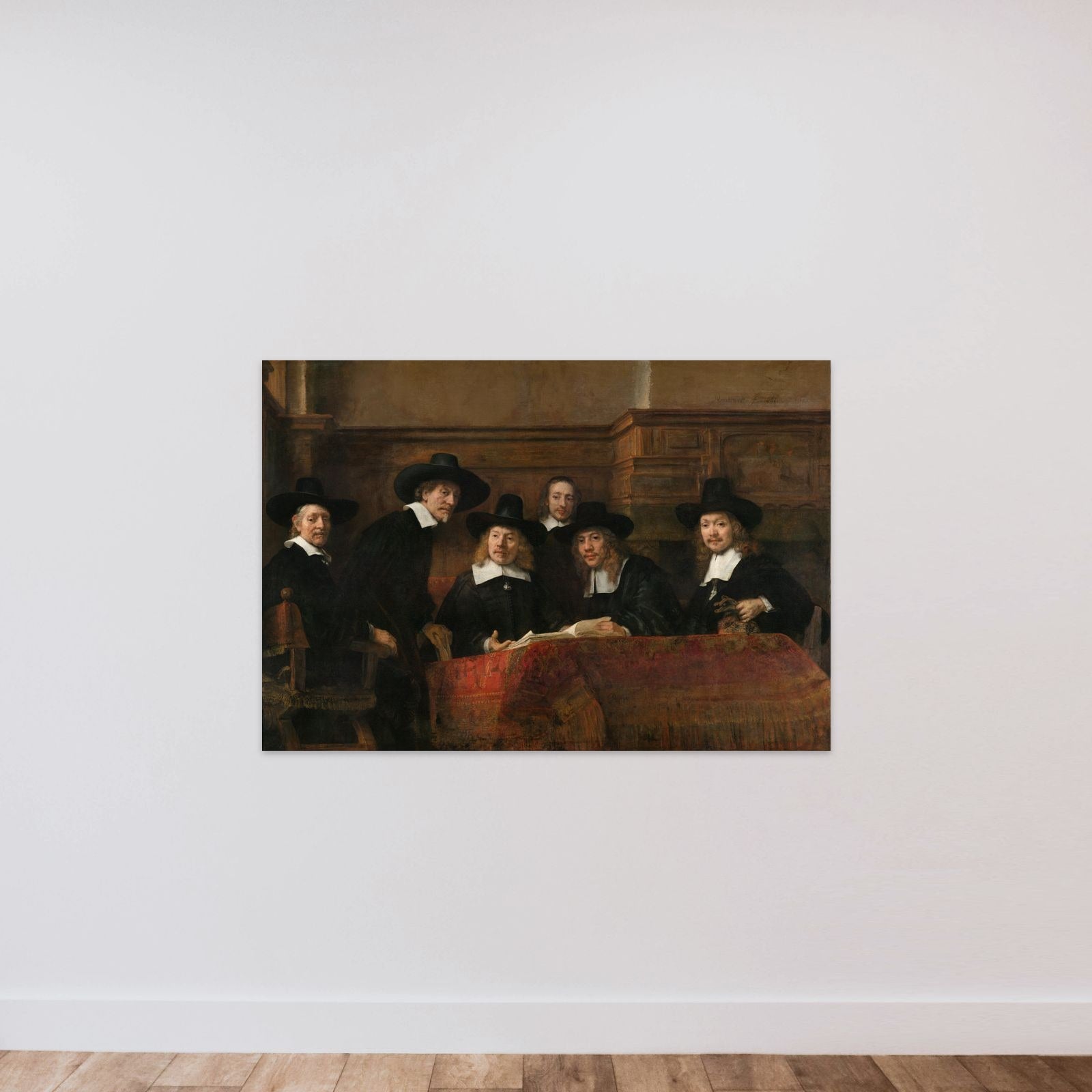 The Sampling Officials of the Amsterdam Drapers’ Guild, Known as ‘The Syndics’ unframed — shown to scale