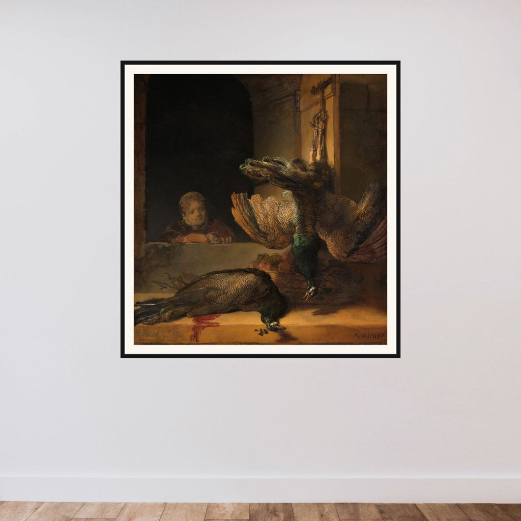 Still Life with Dead Peacocks framed — shown to scale