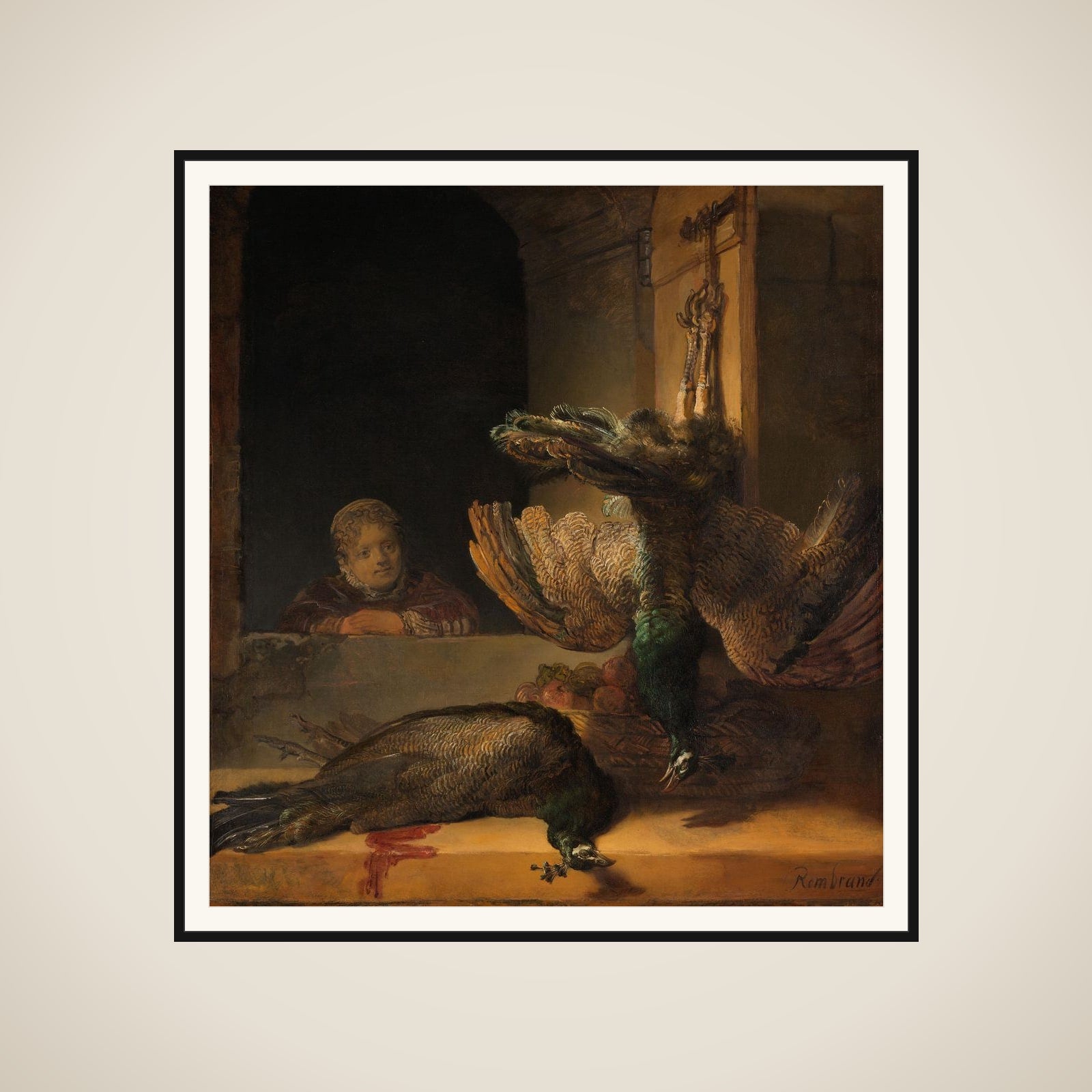 Still Life with Dead Peacocks framed
