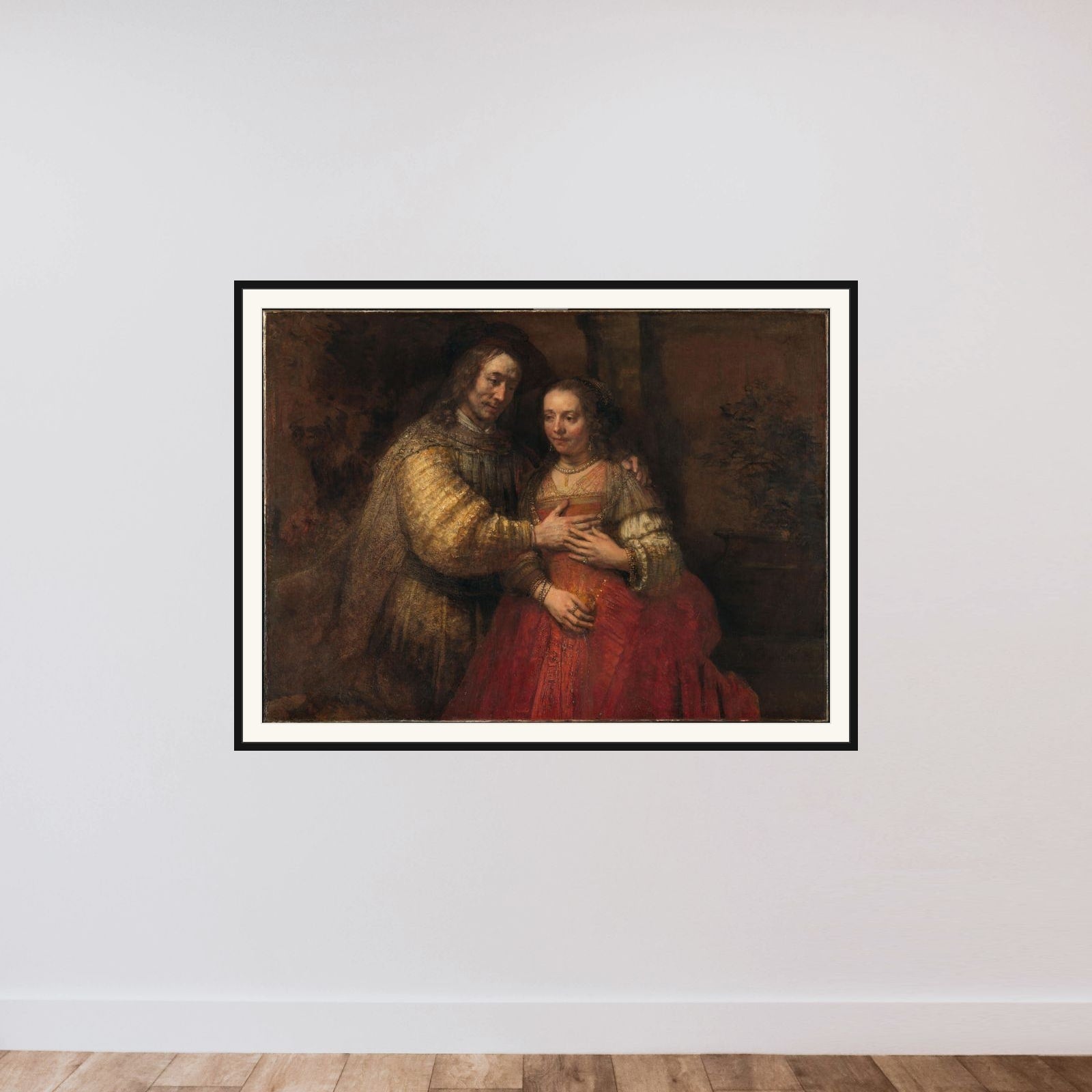 Portrait of a couple as figures from the Old Testament, known as 'The Jewish bride' framed — shown to scale