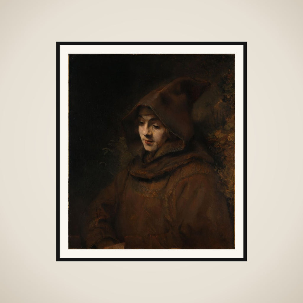 Rembrandt's son in a monk's habit, possibly in the guise of St Francis of Assisi framed