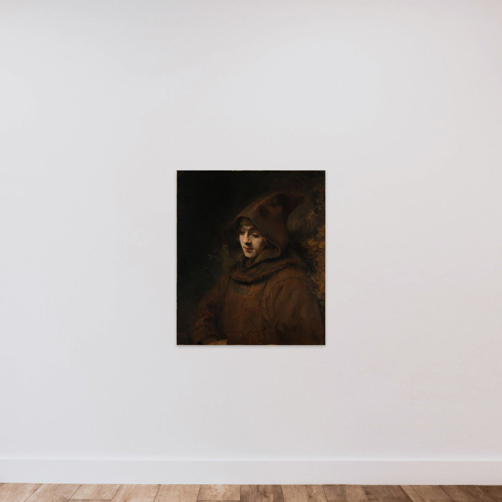 Rembrandt's son in a monk's habit, possibly in the guise of St Francis of Assisi unframed — shown to scale