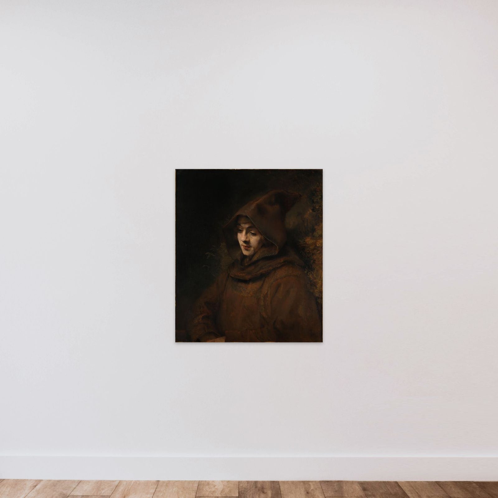 Rembrandt's son in a monk's habit, possibly in the guise of St Francis of Assisi unframed — shown to scale