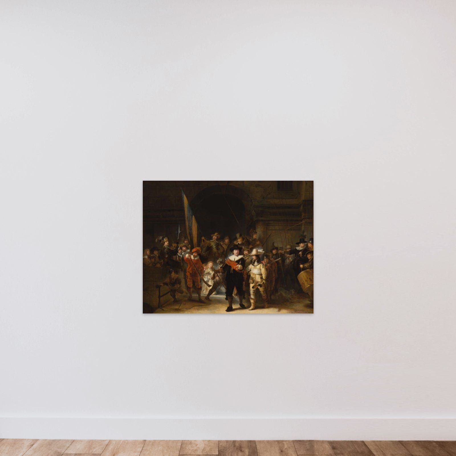 The company of Captain Frans Banning Cocq and Lieutenant Willem van Ruytenburch, known as 'The nightwatch' unframed — shown to scale