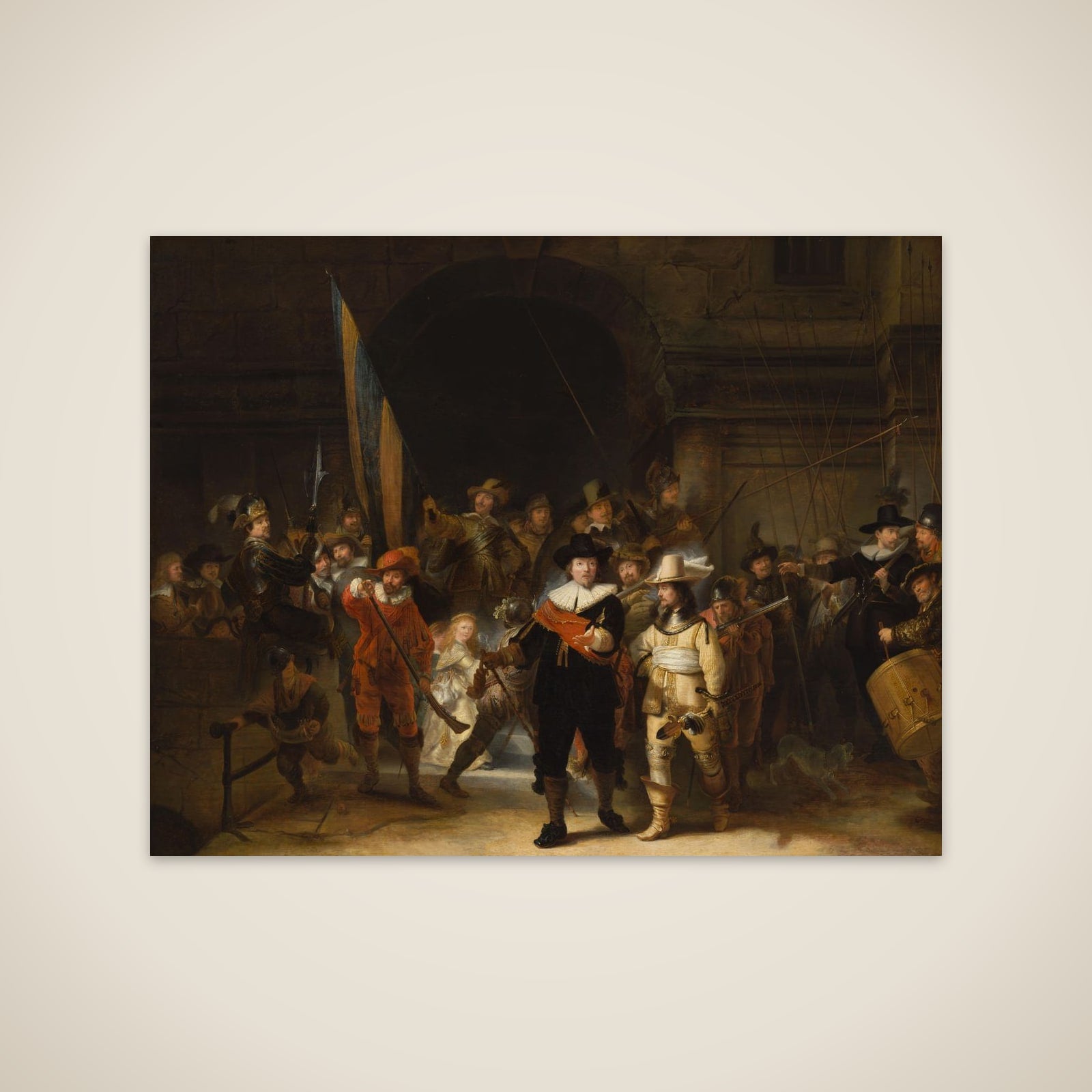 The company of Captain Frans Banning Cocq and Lieutenant Willem van Ruytenburch, known as 'The nightwatch' unframed print