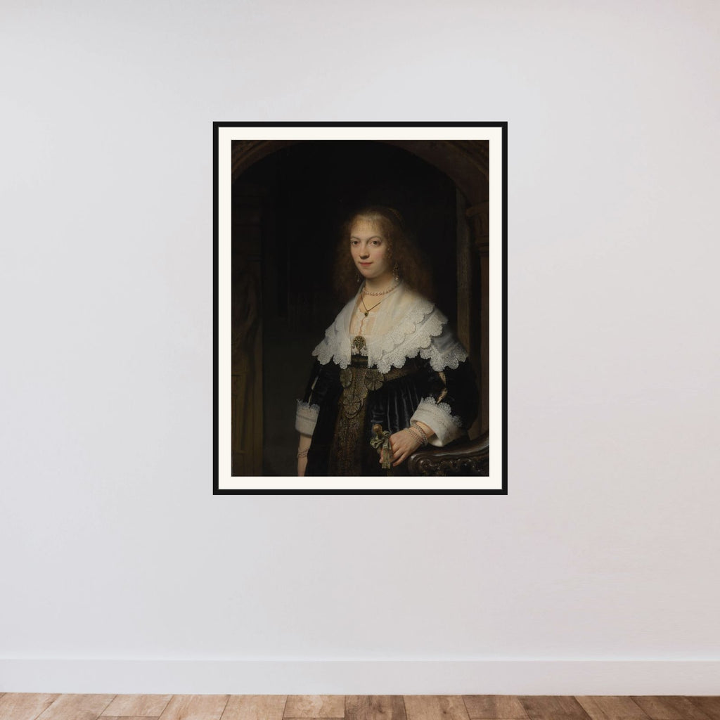 Portrait of a Woman, Probably Maria Trip (1619-1683) framed — shown to scale