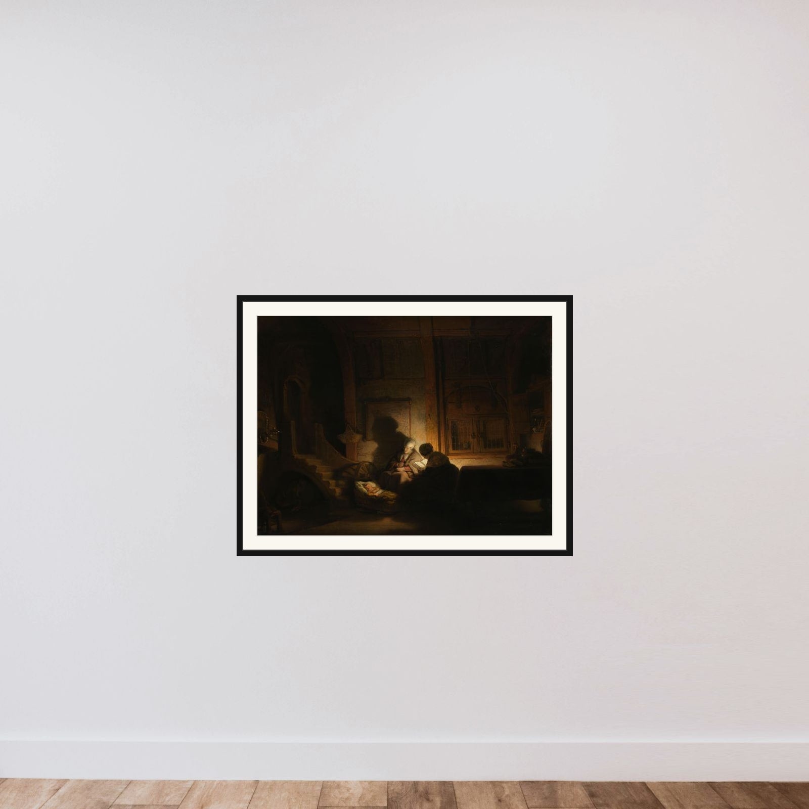The Holy Family at Night framed — shown to scale