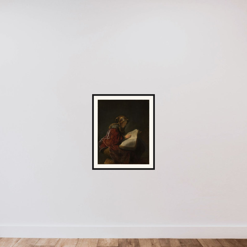 An old woman, probably Rembrandt's mother, Neeltgen Willemsdr van Zuydtbroeck (d 1640), apparently in the guise of the prophetess Anna framed — shown to scale