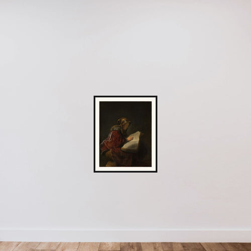 An old woman, probably Rembrandt's mother, Neeltgen Willemsdr van Zuydtbroeck (d 1640), apparently in the guise of the prophetess Anna framed — shown to scale