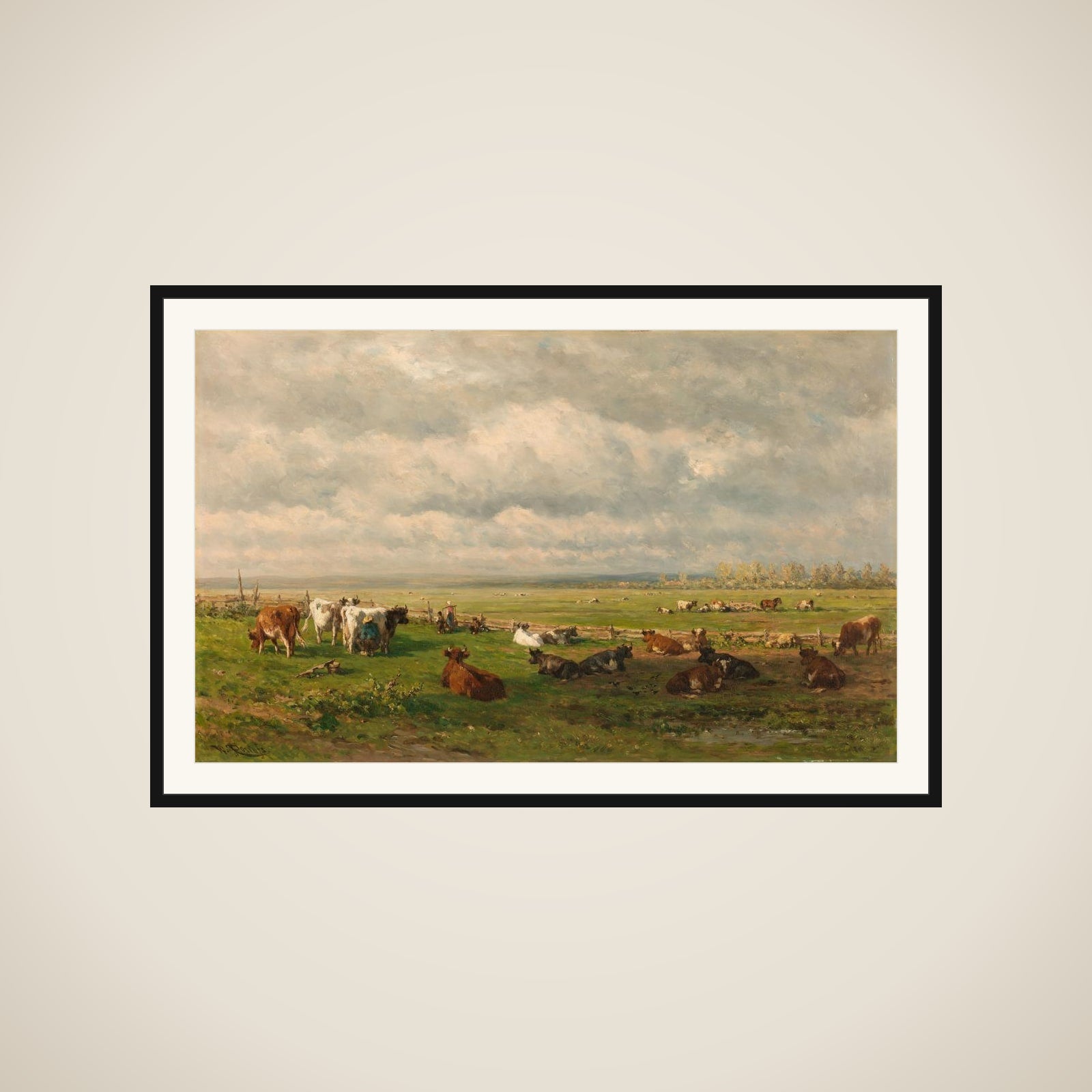 Meadow Landscape with Cattle framed
