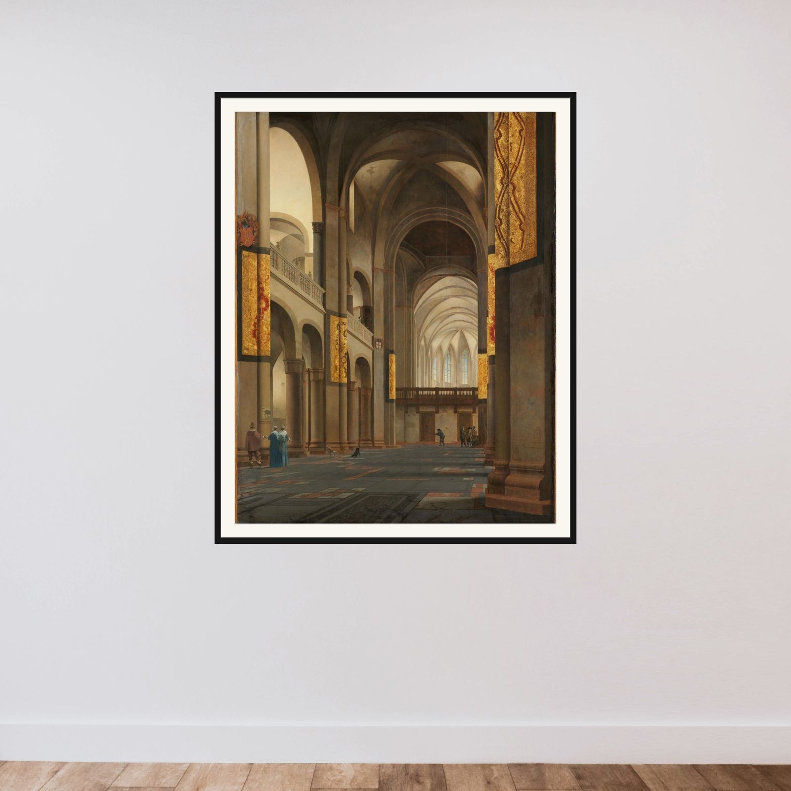 The Nave and Choir of the Mariakerk in Utrecht, Seen from the West framed — shown to scale