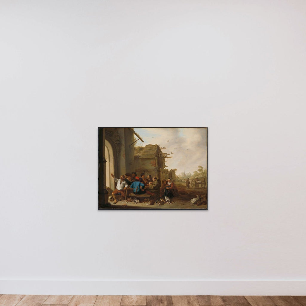 Figures before a Village Inn unframed — shown to scale
