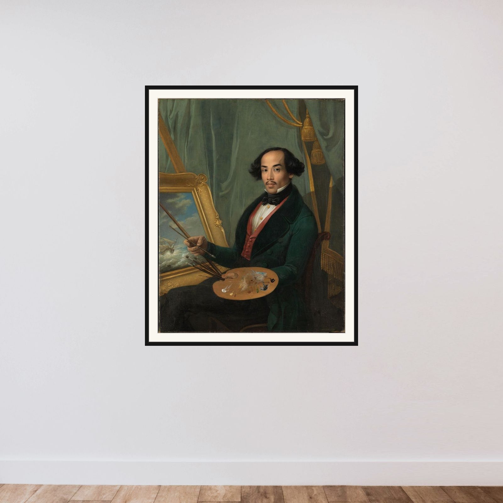 Portrait of Raden Syarif Bustaman Saleh framed — shown to scale