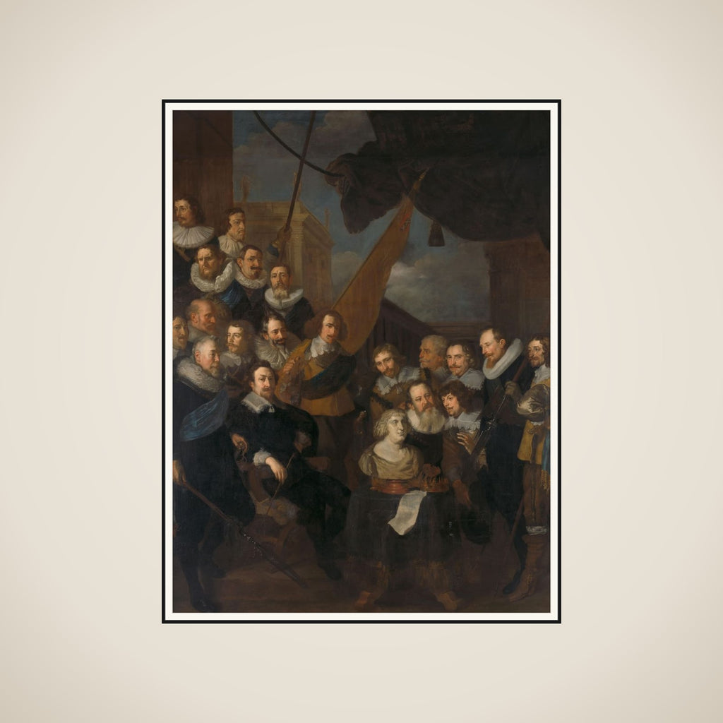 Officers and other Civic Guardsmen of the XIX District of Amsterdam, under the command of Captain Cornelis Bicker and Lieutenant Frederick van Banchem, waiting to welcome Marie de Médicis, 1 September 1638 framed