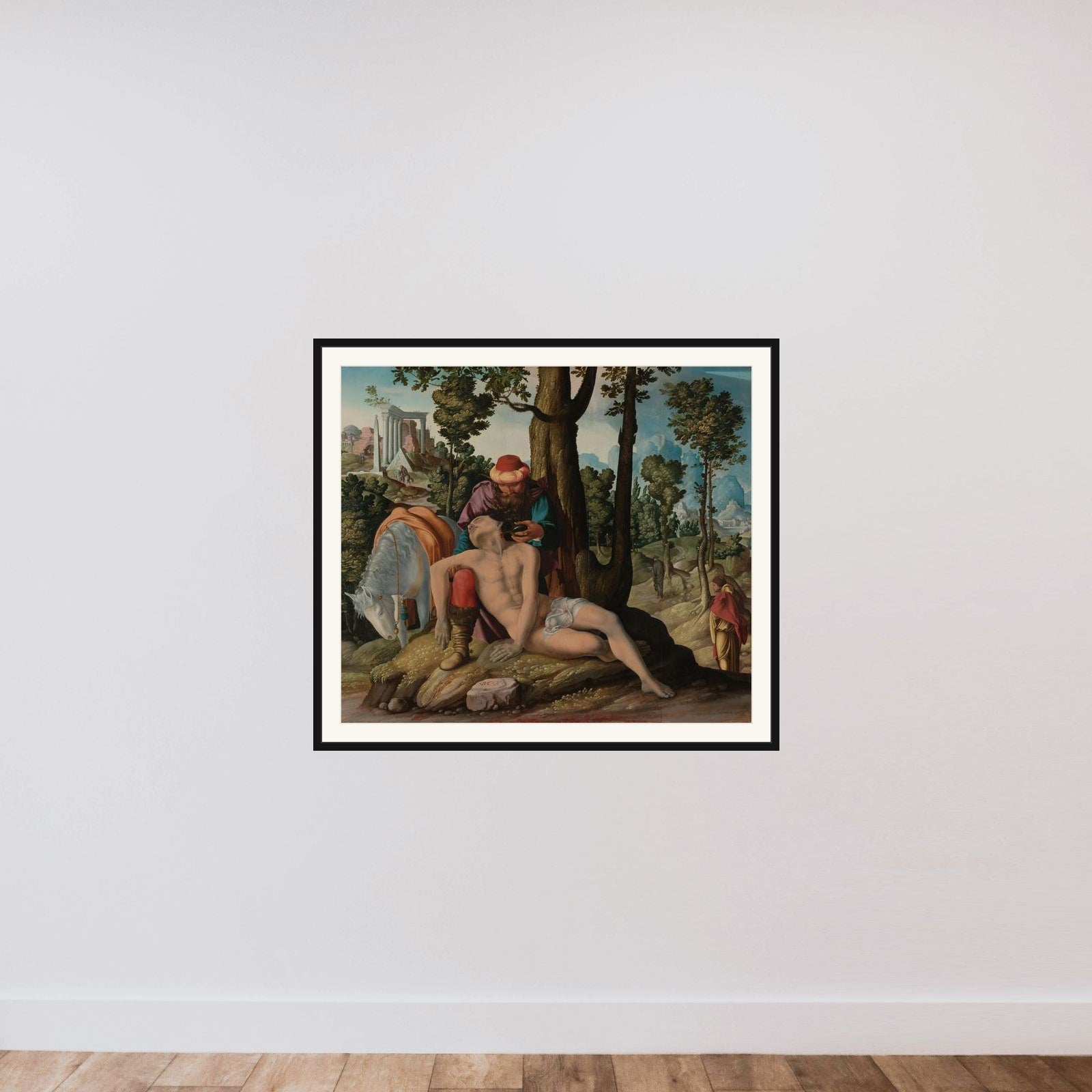 The Good Samaritan framed — shown to scale