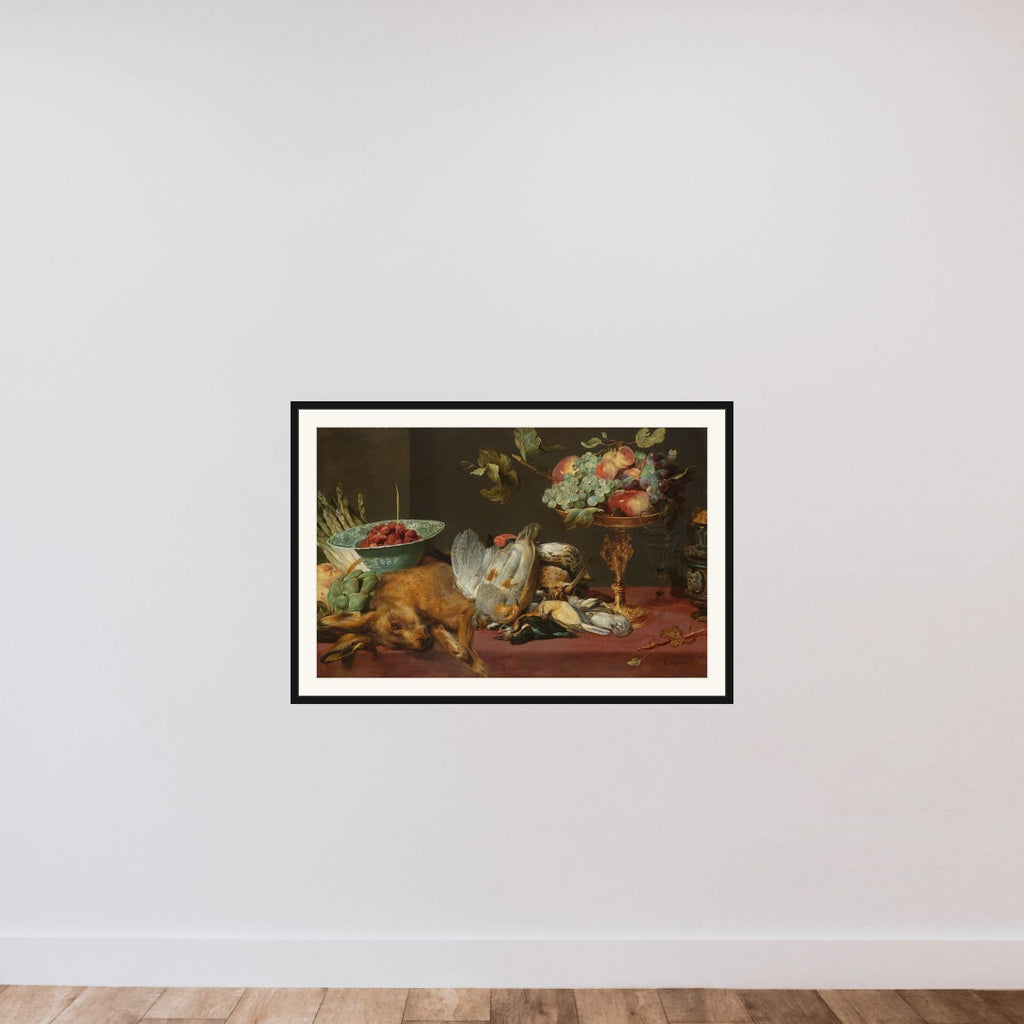 Still Life with Dead Game, Fruit and Vegetables framed — shown to scale