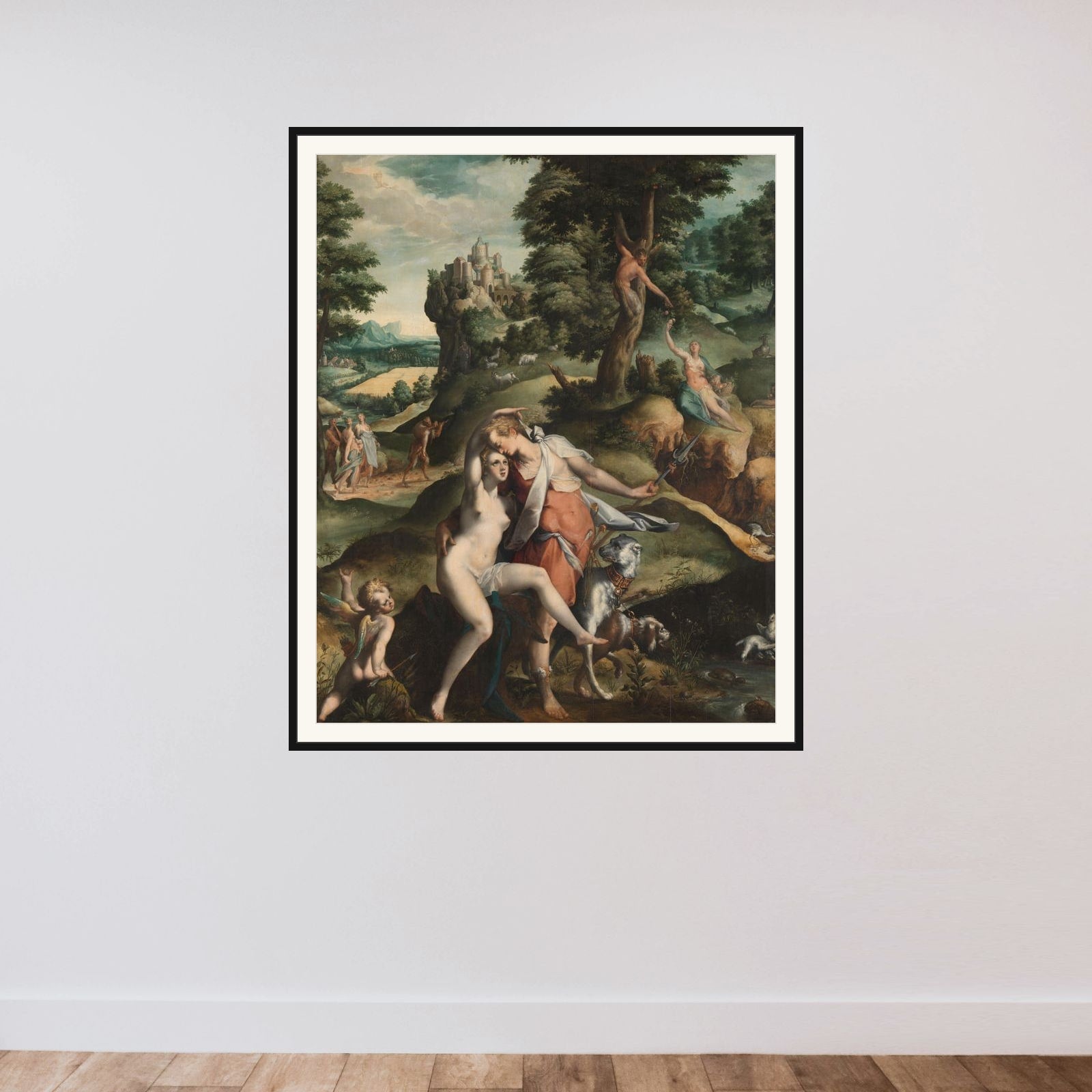 Venus and Adonis framed — shown to scale