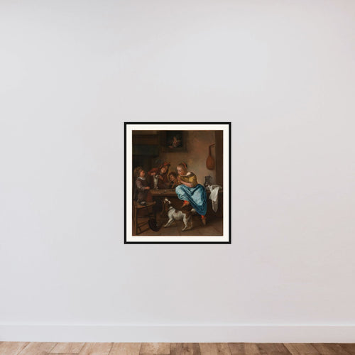 Children teaching a cat to dance, known as 'The dancing lesson' framed — shown to scale