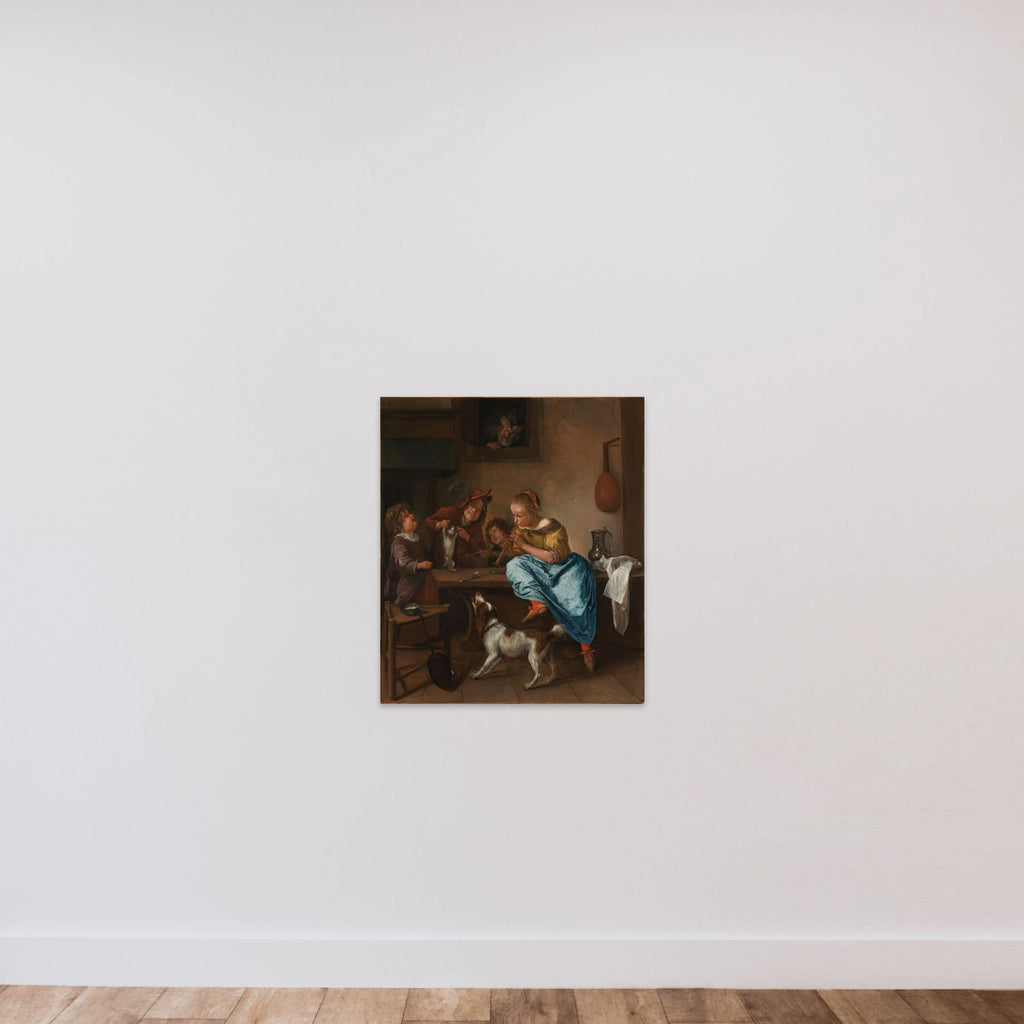 Children teaching a cat to dance, known as 'The dancing lesson' unframed — shown to scale