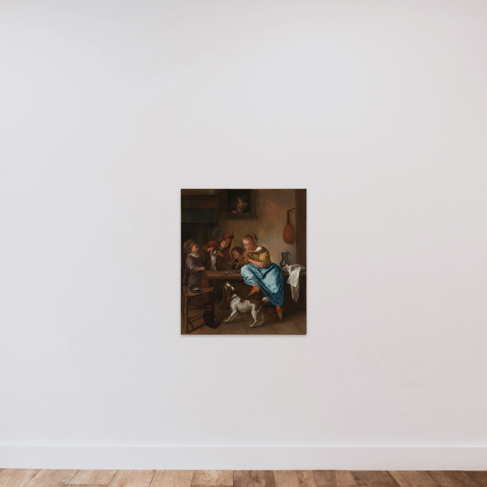 Children teaching a cat to dance, known as 'The dancing lesson' unframed — shown to scale