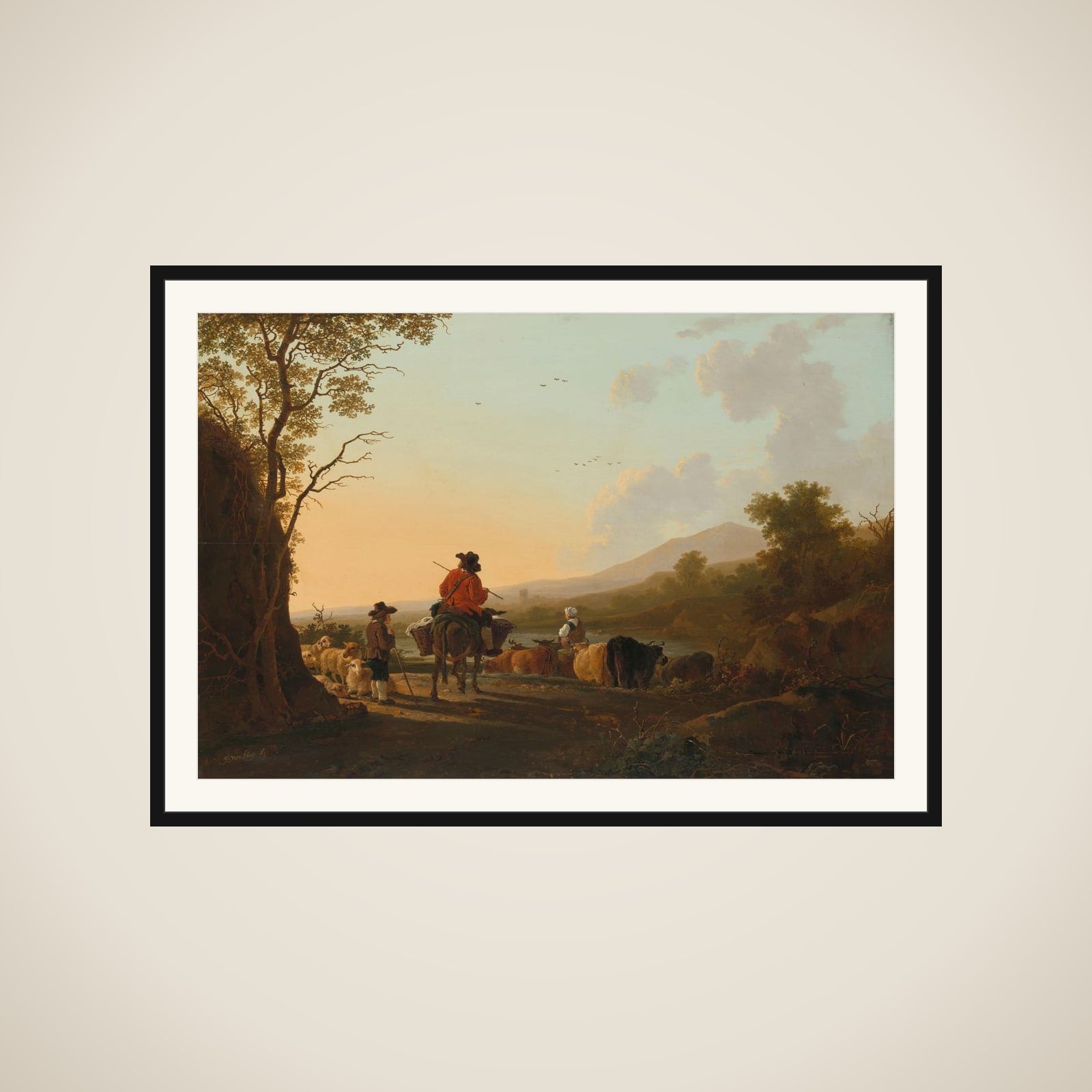 Landscape with Cattle Driver and Shepherd framed