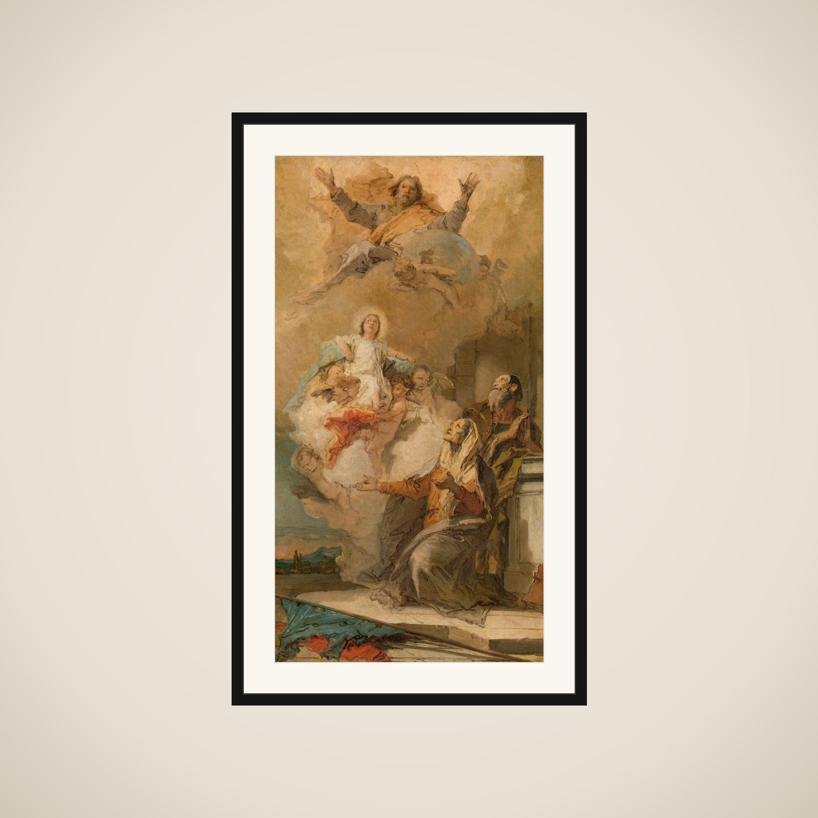 The Immaculate Conception (Joachim en Anna receiving the Virgin Mary from God the Father) framed