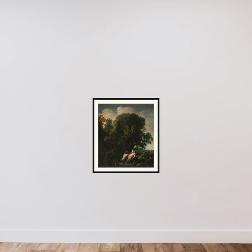 A Bathing Nymph Taken by Surprise by a Satyr framed — shown to scale