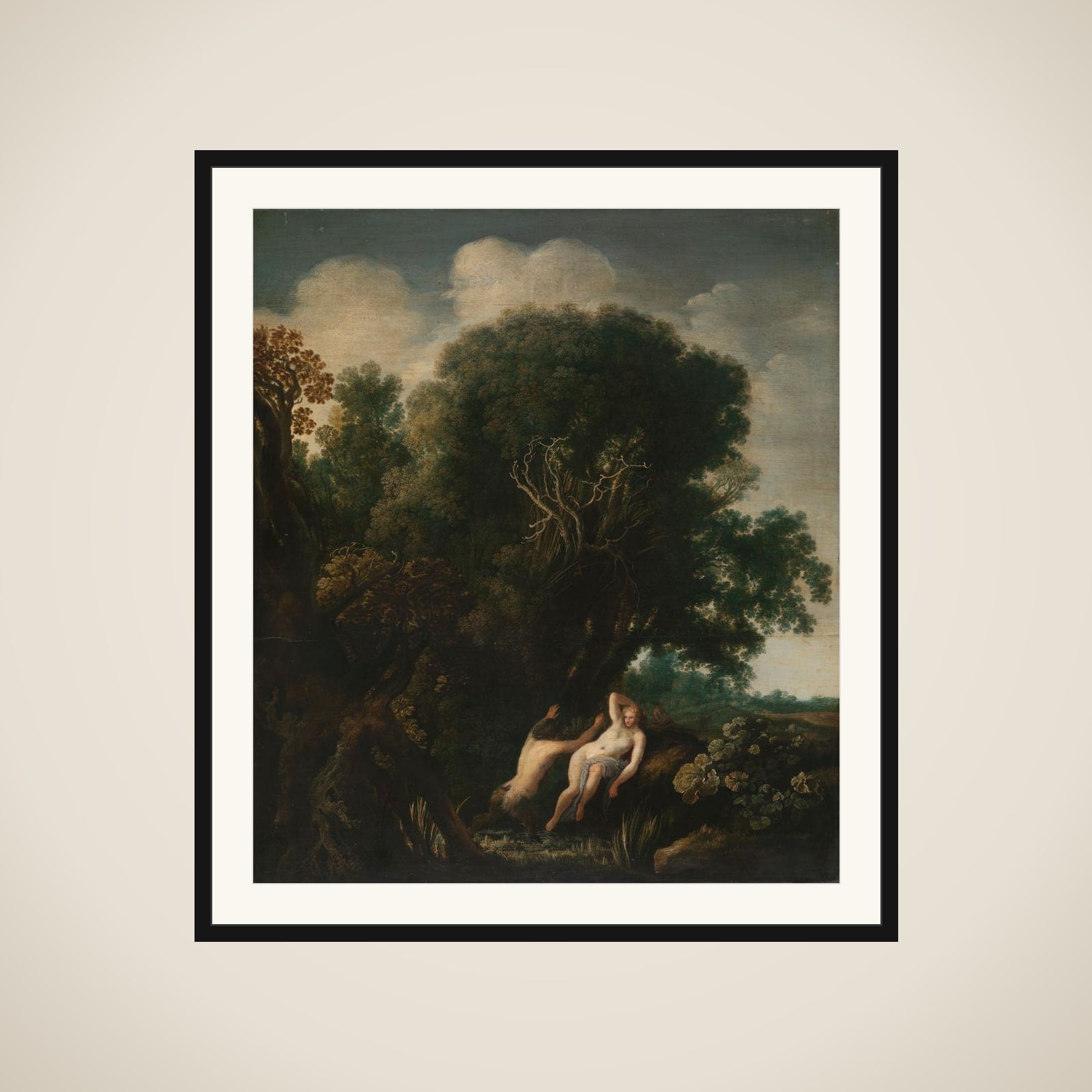 A Bathing Nymph Taken by Surprise by a Satyr framed