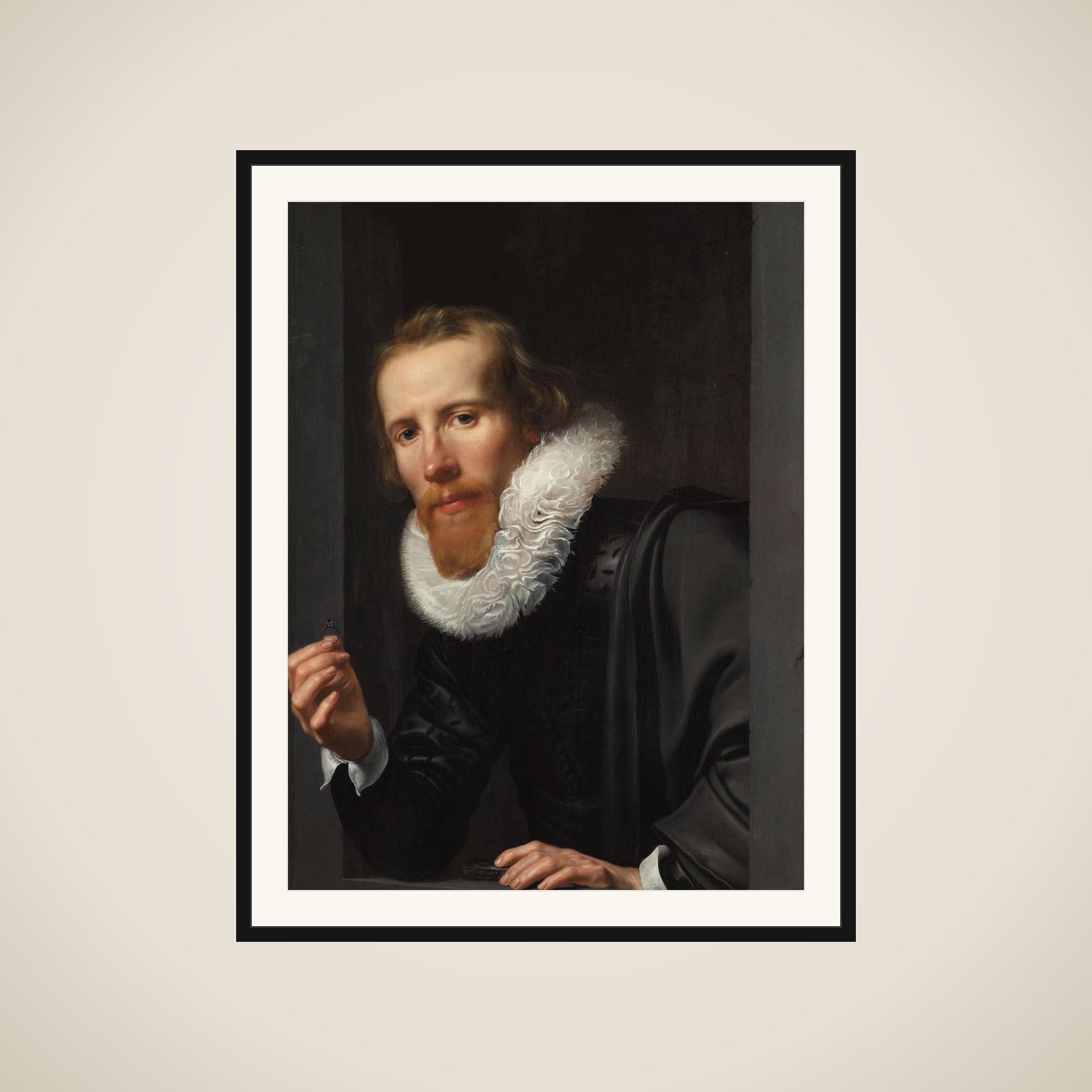 Portrait of a man with ring and touchstone, probably Bartholomeus Jansz van Assendelft (1585-1658) framed