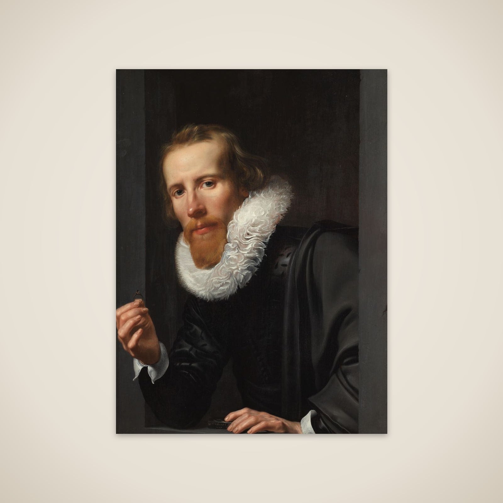 Portrait of a man with ring and touchstone, probably Bartholomeus Jansz van Assendelft (1585-1658) unframed print