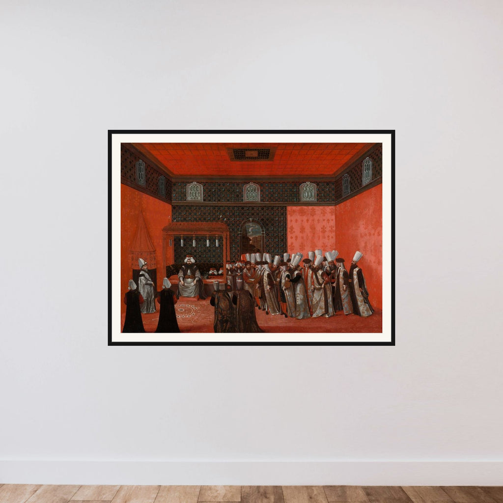 An Ambassador's Audience with Sultan Ahmed III (Ambassador Cornelis Calkoen) framed — shown to scale