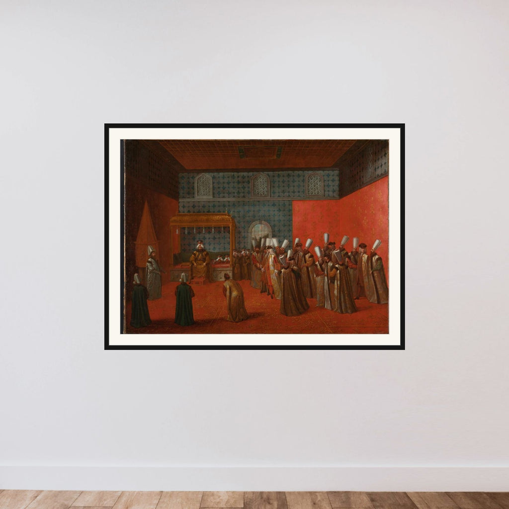 Ambassador Cornelis Calkoen in Audience with Sultan Ahmed III, 14 September 1727 framed — shown to scale