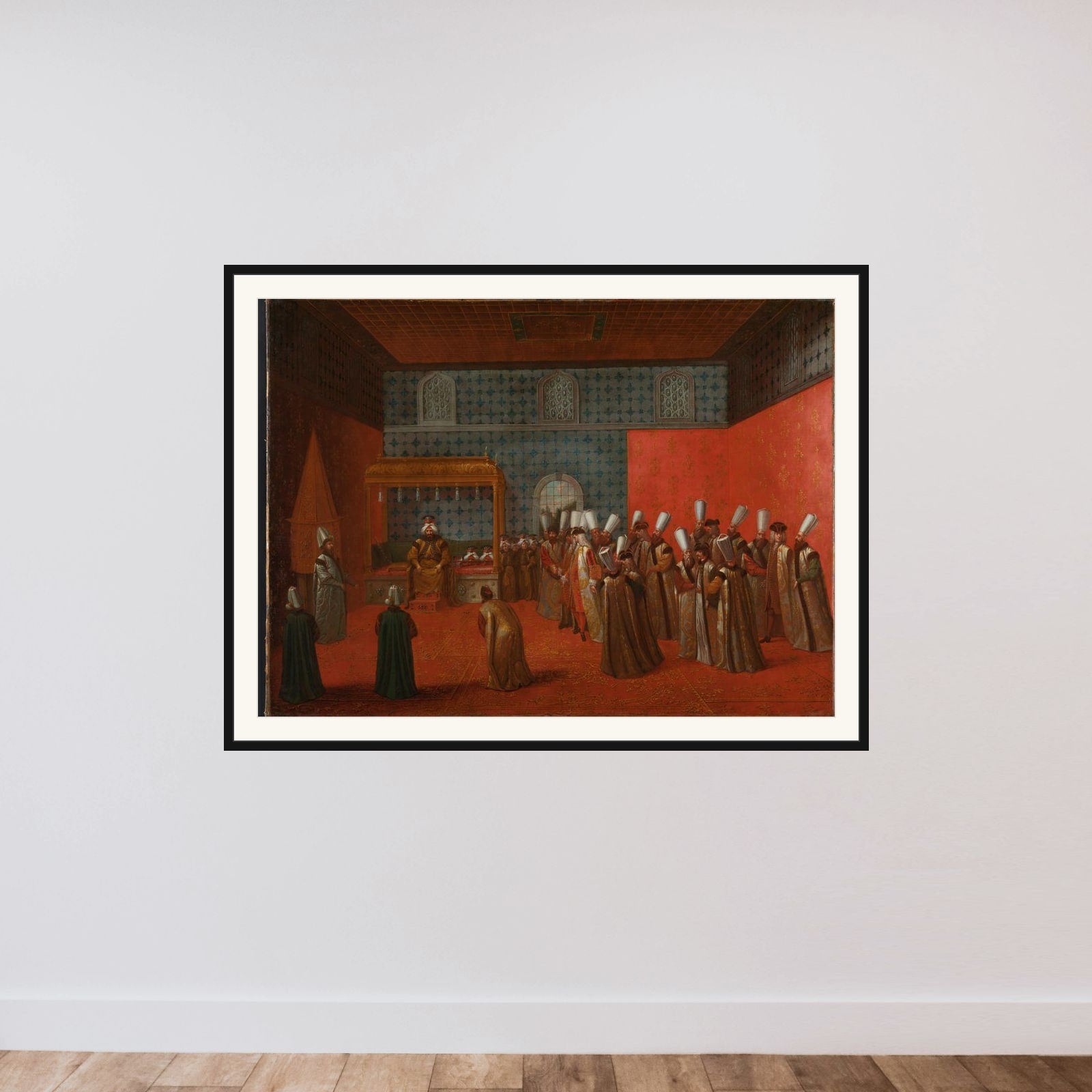 Ambassador Cornelis Calkoen in Audience with Sultan Ahmed III, 14 September 1727 framed — shown to scale