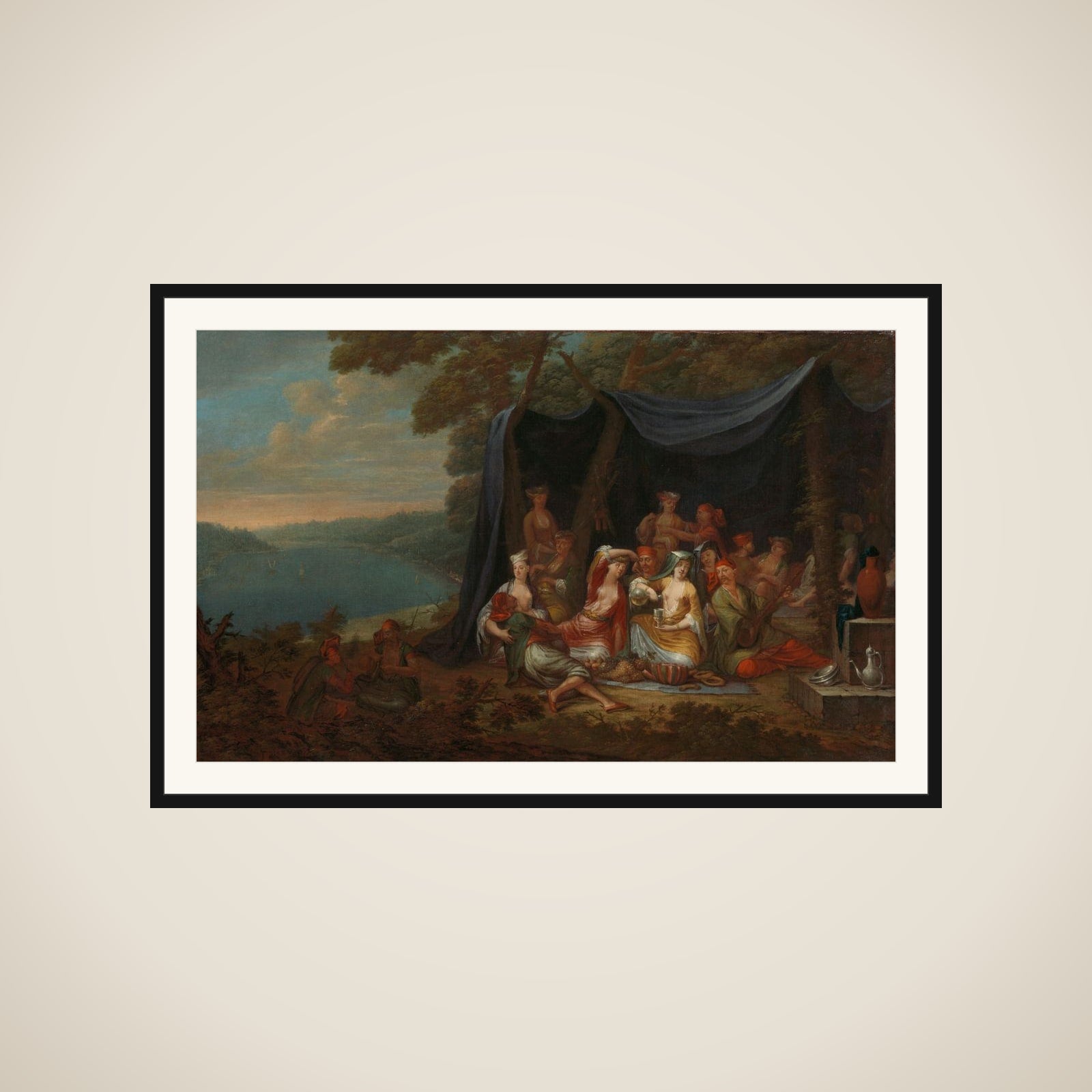 Fête champêtre with Turkish Courtiers under a Tent framed