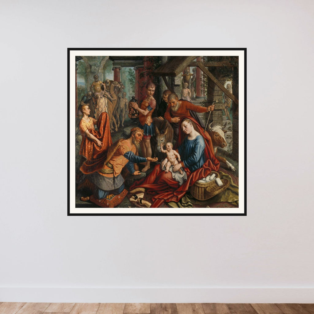 The Adoration of the Magi framed — shown to scale