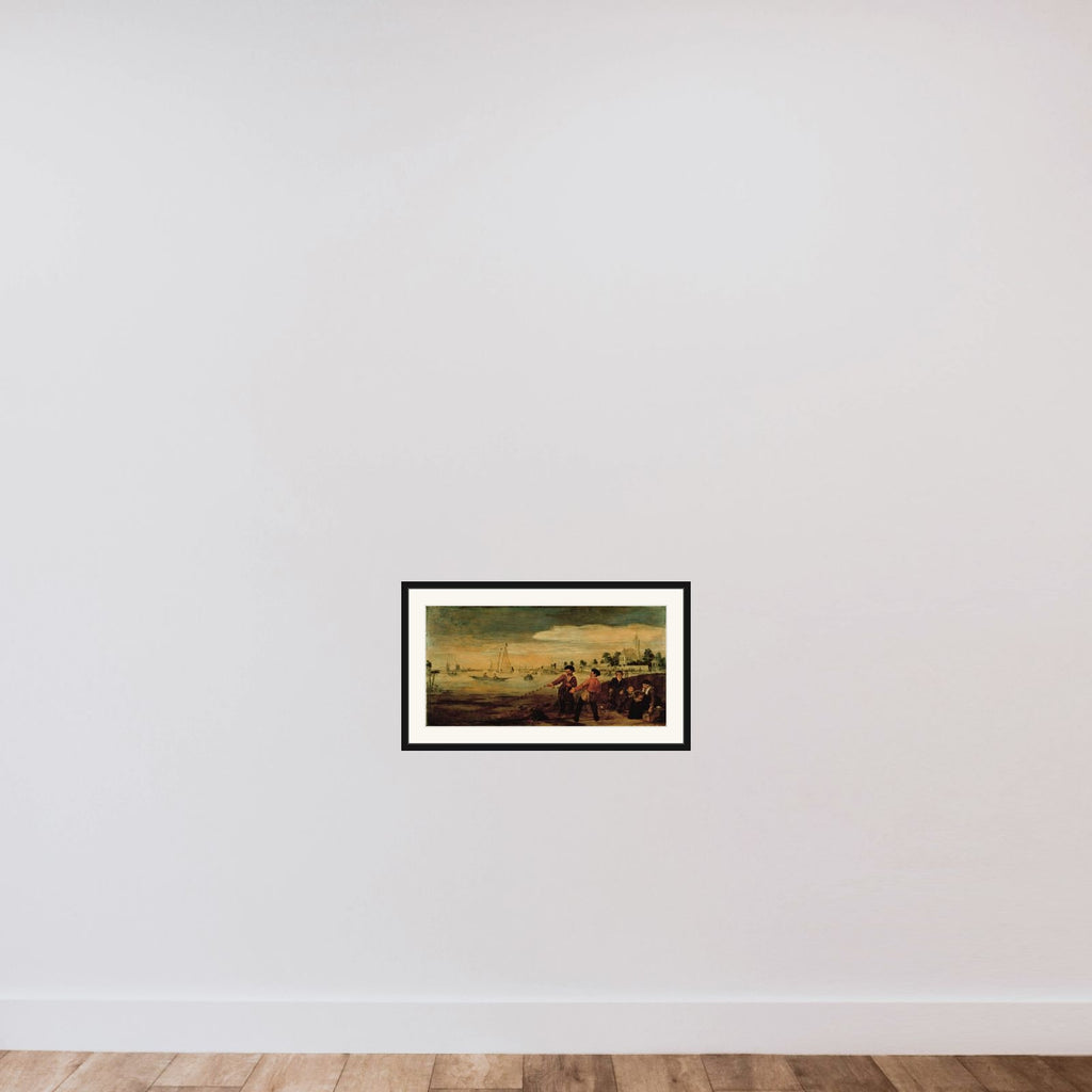 Fishermen on the Bank of the Amstel near the Pauwentuin, Amsterdam framed — shown to scale