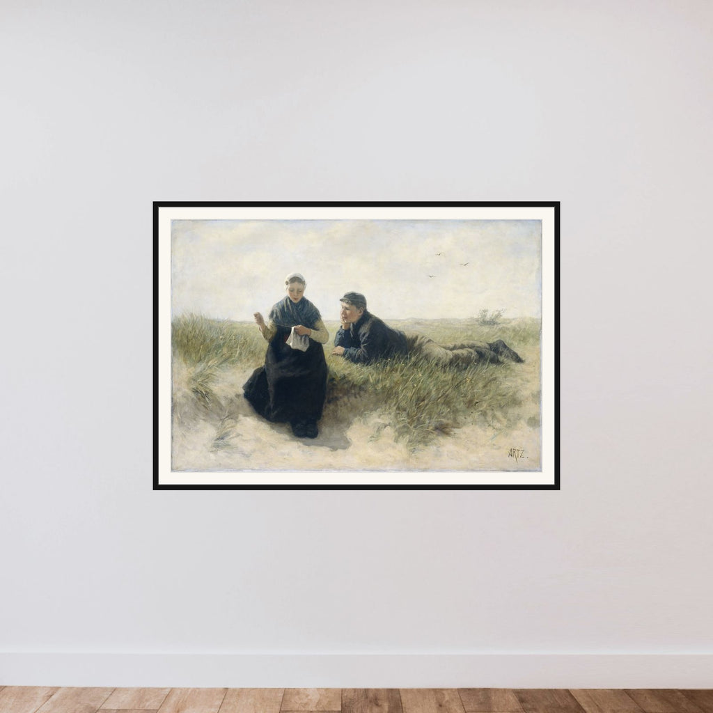 Boy and Girl in the Dunes framed — shown to scale