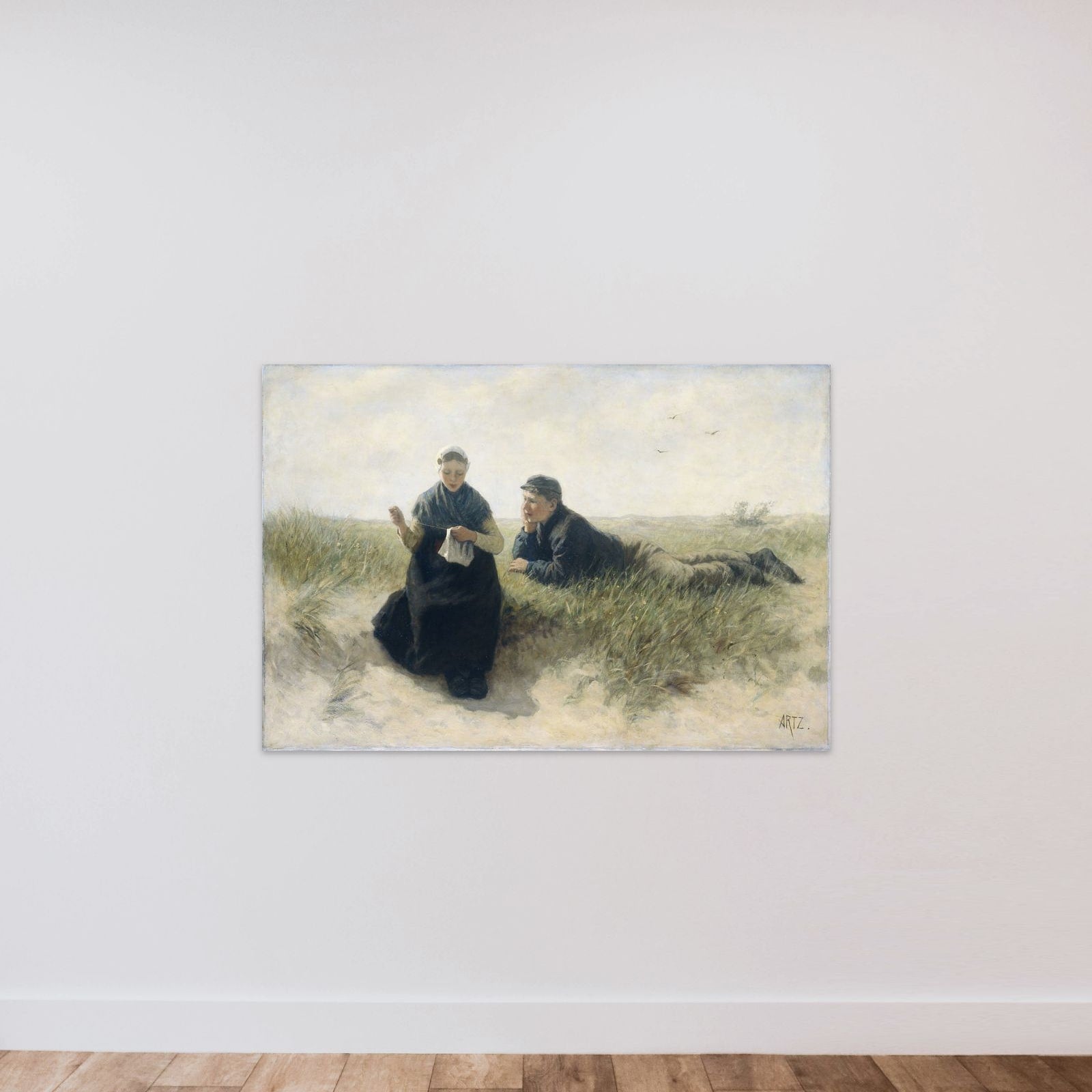 Boy and Girl in the Dunes unframed — shown to scale