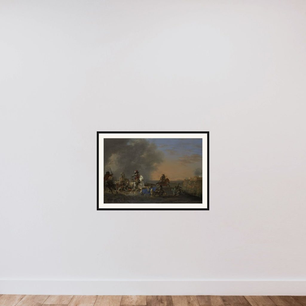 Cavalry Attack at Sunset framed — shown to scale