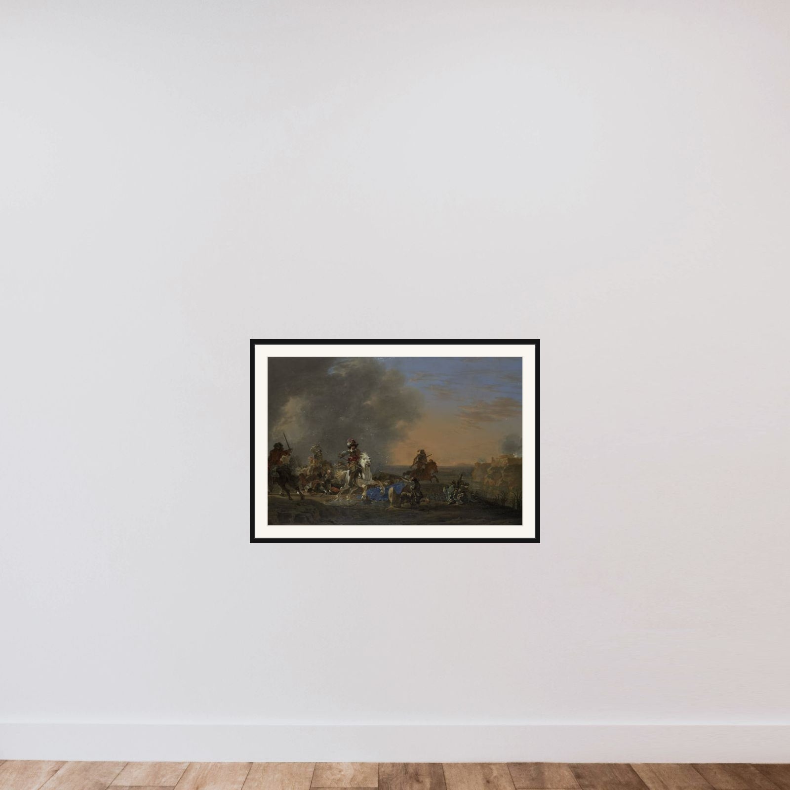 Cavalry Attack at Sunset framed — shown to scale