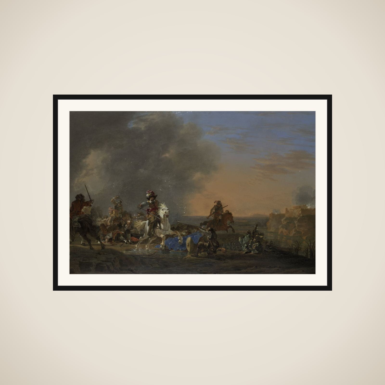 Cavalry Attack at Sunset framed