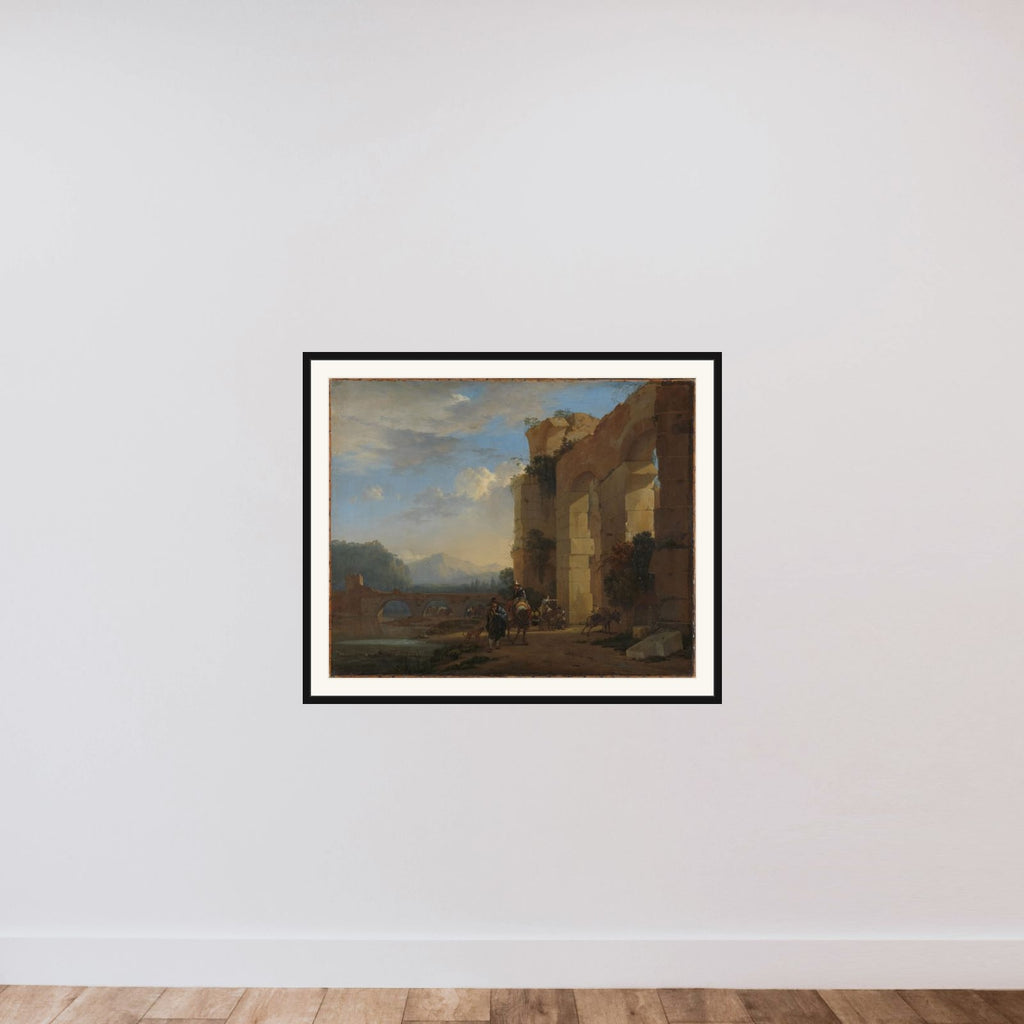 Donkey Drivers beside a ruin in Italy framed — shown to scale