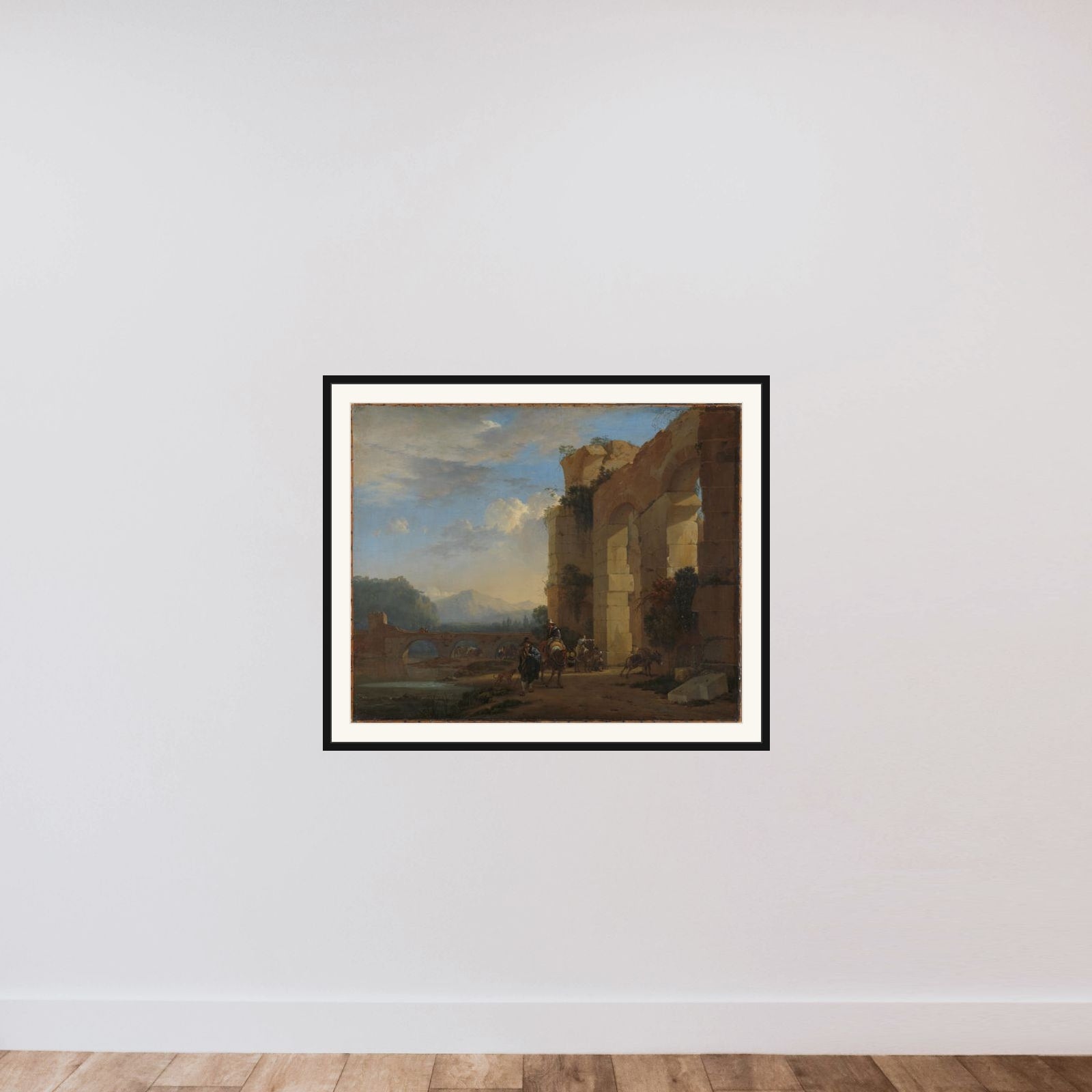 Donkey Drivers beside a ruin in Italy framed — shown to scale