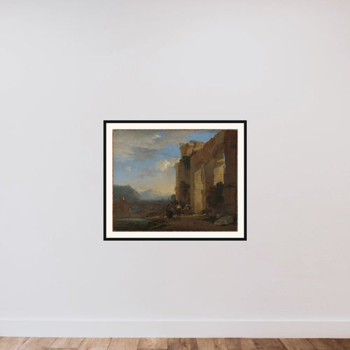 Donkey Drivers beside a ruin in Italy framed — shown to scale