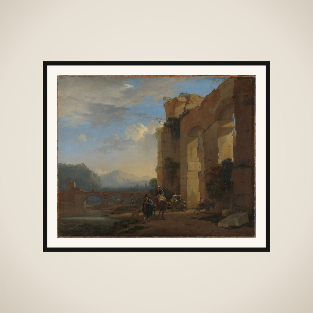 Donkey Drivers beside a ruin in Italy framed