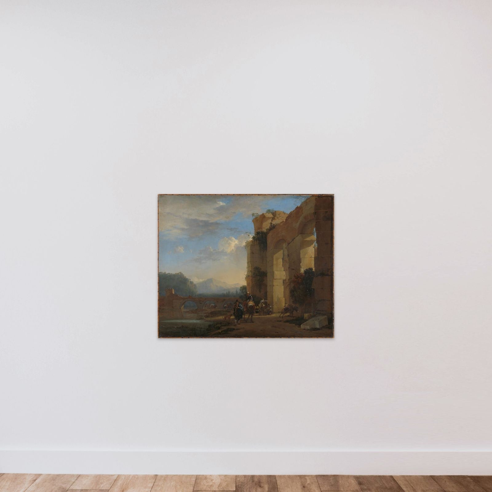 Donkey Drivers beside a ruin in Italy unframed — shown to scale