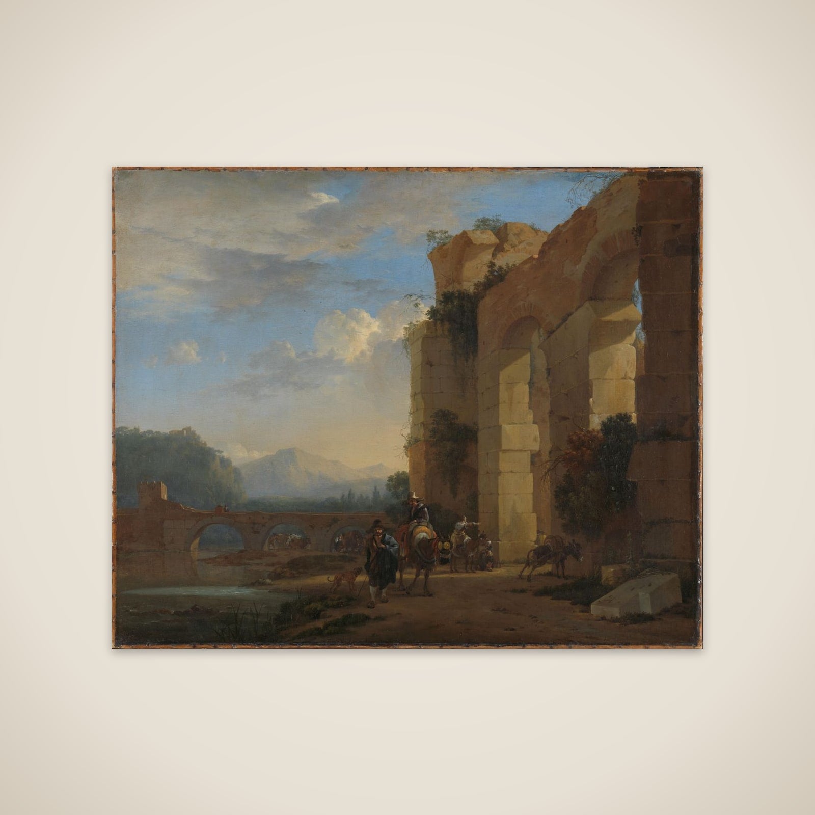 Donkey Drivers beside a ruin in Italy unframed print